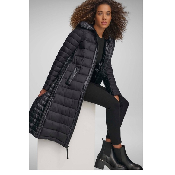 DKNY Hooded Quilted Zip-Front Puffer Coat – Black XXS NWT $229 - Picture 10 of 11